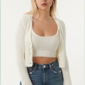 Garage fuzzy white sweater/cardigan in small